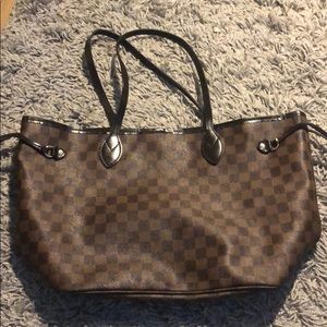 Brown checkered tote bag